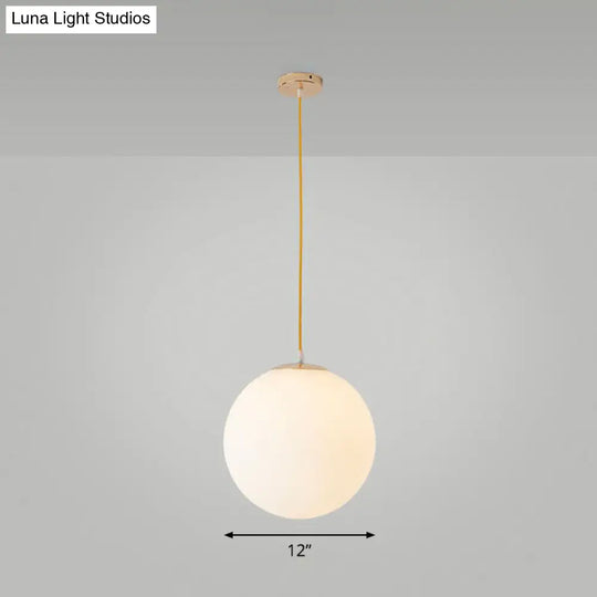 Minimalist White Glass Pendant Light For Table - Spherical Ceiling Suspension / 12