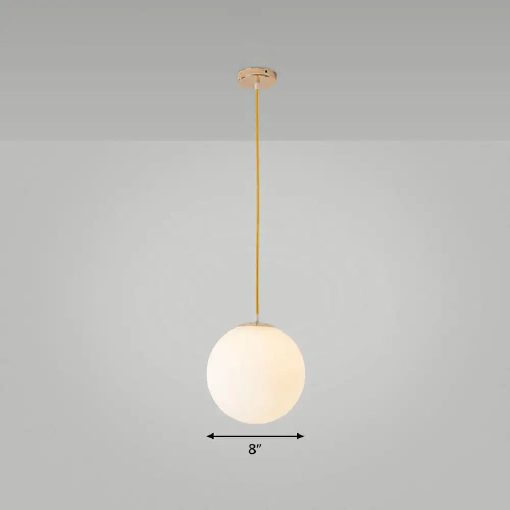 Sleek White Glass Pendant Light For Minimalist Table Settings / 8’