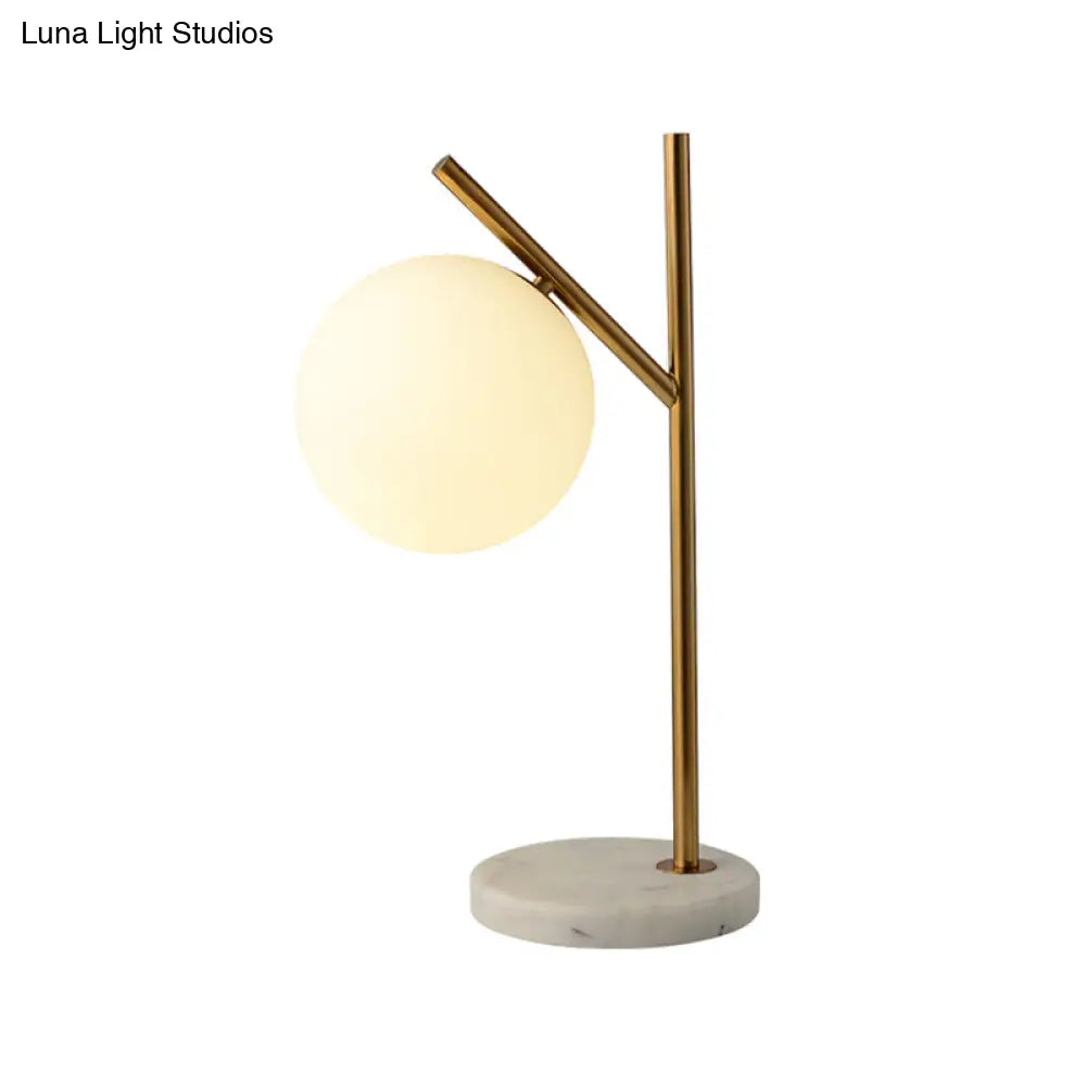 Sleek White Glass Sphere Night Light: Minimalist Brass Finish Lamp With 1 Bulb For Nightstands