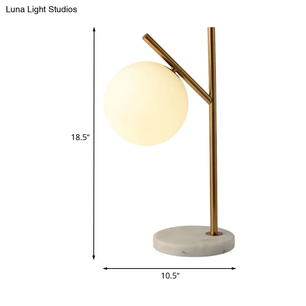 Sleek White Glass Sphere Night Light: Minimalist Brass Finish Lamp With 1 Bulb For Nightstands