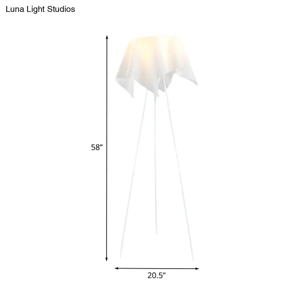 Sleek White Handkerchief Floor Lamp - Simplicity Design 1 Head Acrylic Tri-Leg Bedside Lighting