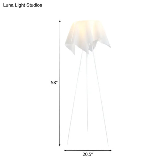 Sleek White Handkerchief Floor Lamp - Simplicity Design 1 Head Acrylic Tri-Leg Bedside Lighting