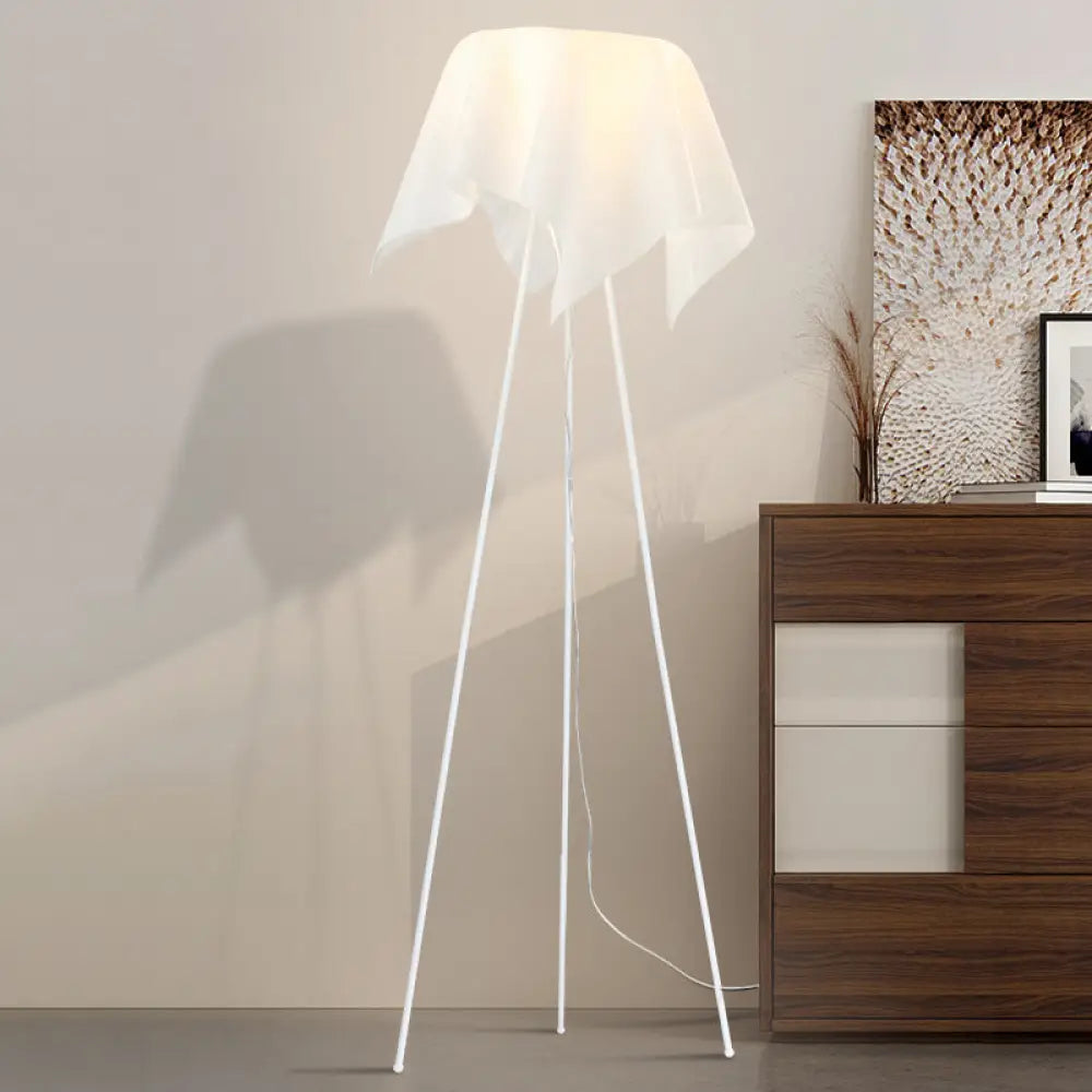 Sleek White Handkerchief Floor Lamp - Simplicity Design 1 Head Acrylic Tri-Leg Bedside Lighting