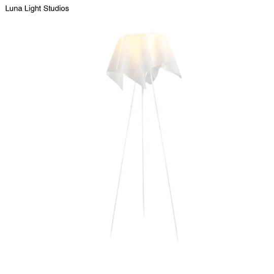 Sleek White Handkerchief Floor Lamp - Simplicity Design 1 Head Acrylic Tri-Leg Bedside Lighting