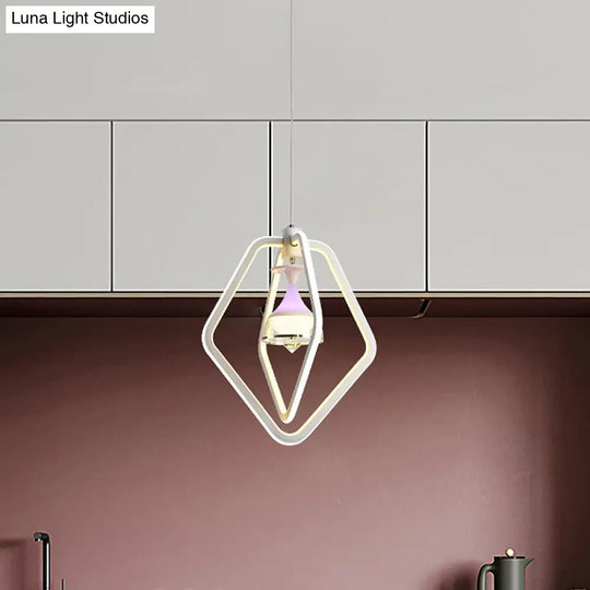 White Acrylic Dining Room Led Ceiling Suspension Lamp With Simple Wine Cup And Pentagon Hanging