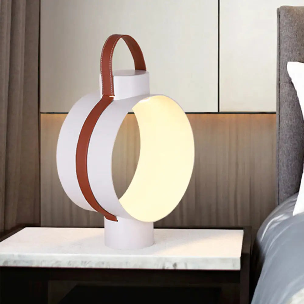 Sleek White Led Nightstand Light: Modern Circular Night Table Lamp For Bedside Ambiance