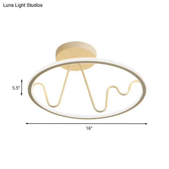 Sleek White Led Semi Flushmount Lighting With Ring And Spiral Design