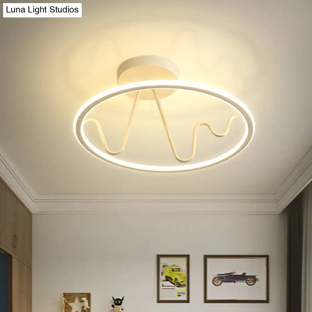 Sleek White Led Semi Flushmount Lighting With Ring And Spiral Design