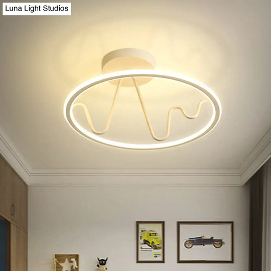 Sleek White Led Semi Flushmount Lighting With Ring And Spiral Design