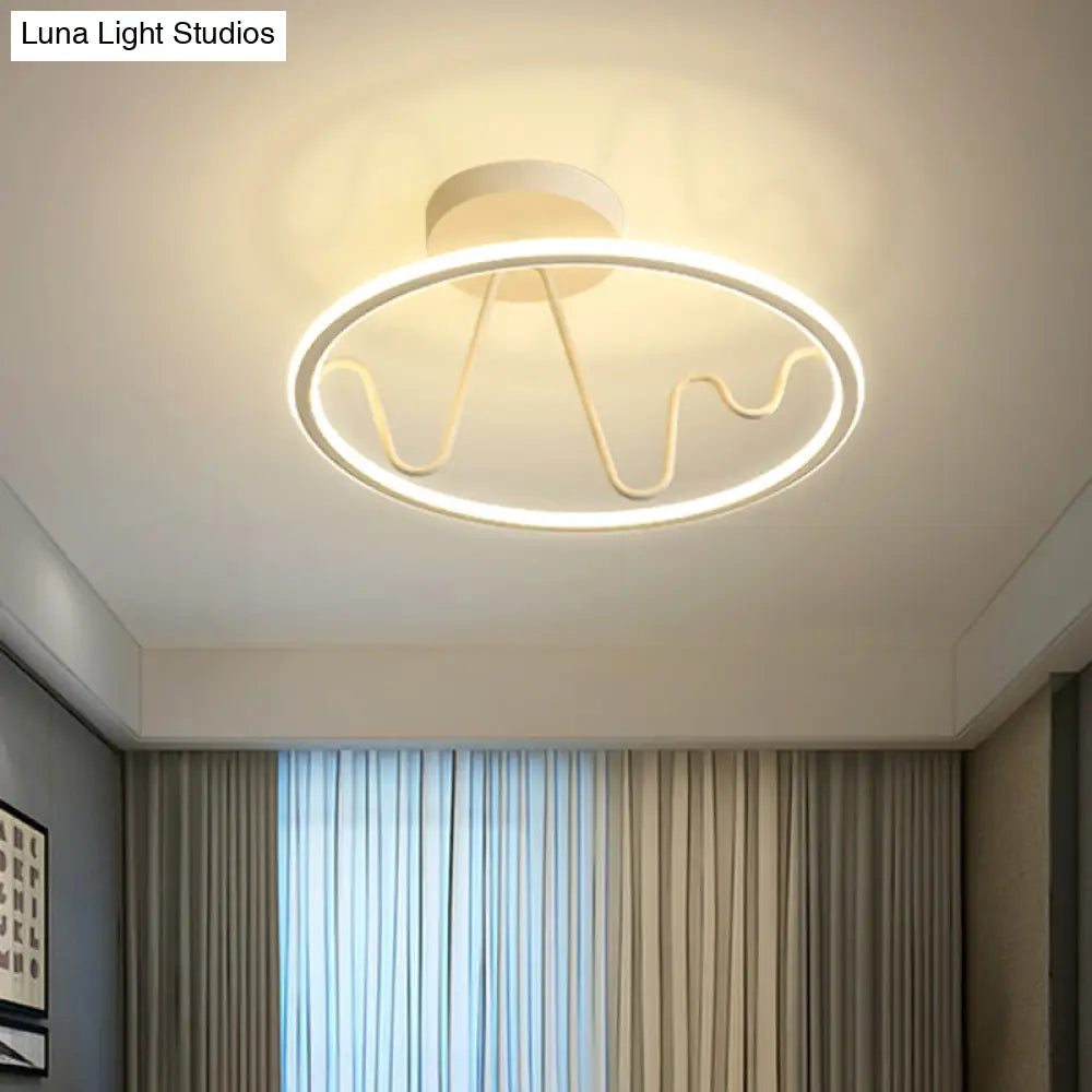 Sleek White Led Semi Flushmount Lighting With Ring And Spiral Design