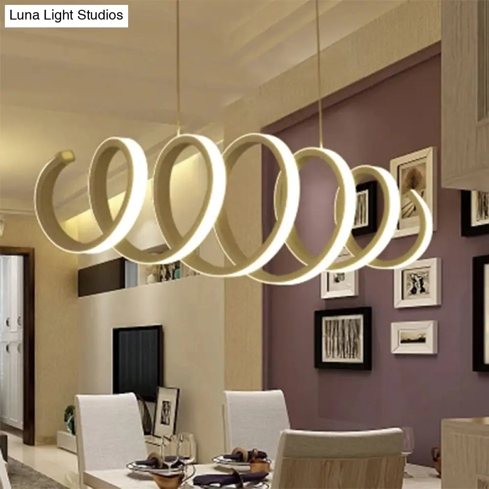 Sleek White Spiral Pendant Light - Modern Led Acrylic Ceiling Suspension Lamp For Dining Room