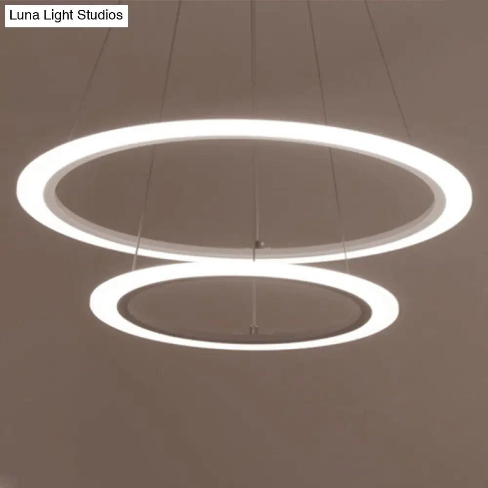 Sleek White Multi-Layer Led Chandelier Simplicity For Living Room Suspension Light