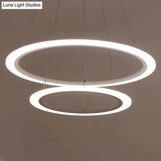 Sleek White Multi-Layer Led Chandelier Simplicity For Living Room Suspension Light