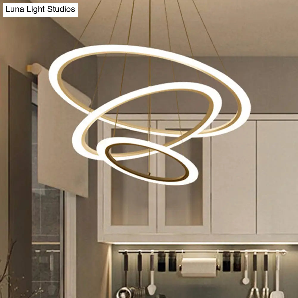 Sleek White Multi-Layer Led Chandelier Simplicity For Living Room Suspension Light