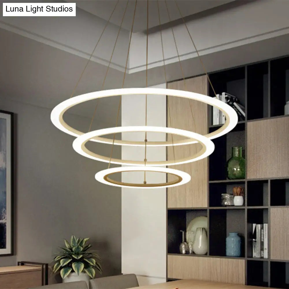 Sleek White Multi-Layer Led Chandelier Simplicity For Living Room Suspension Light