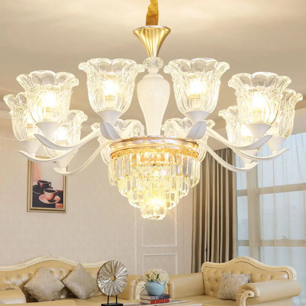 Sleek White Pendant Light Kit: Clear Crystal Flower Ceiling Chandelier For Dining Room 10 /