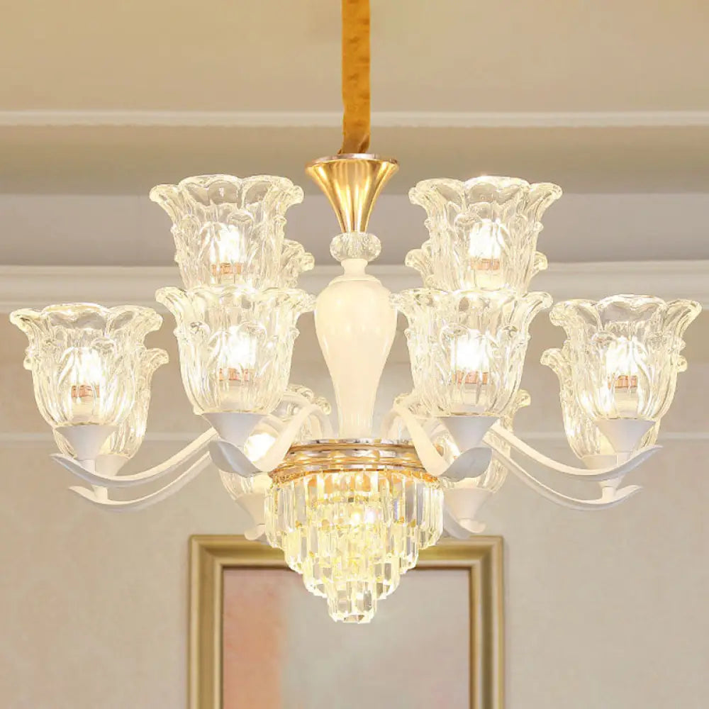 Sleek White Pendant Light Kit: Clear Crystal Flower Ceiling Chandelier For Dining Room 15 /