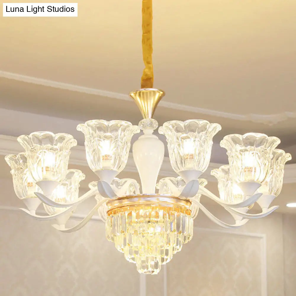 Sleek White Pendant Light Kit: Clear Crystal Flower Ceiling Chandelier For Dining Room