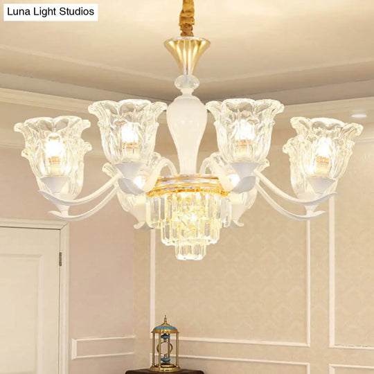 White Pendant Light Kit: Clear Crystal Flower Chandelier For Dining Room 8 /