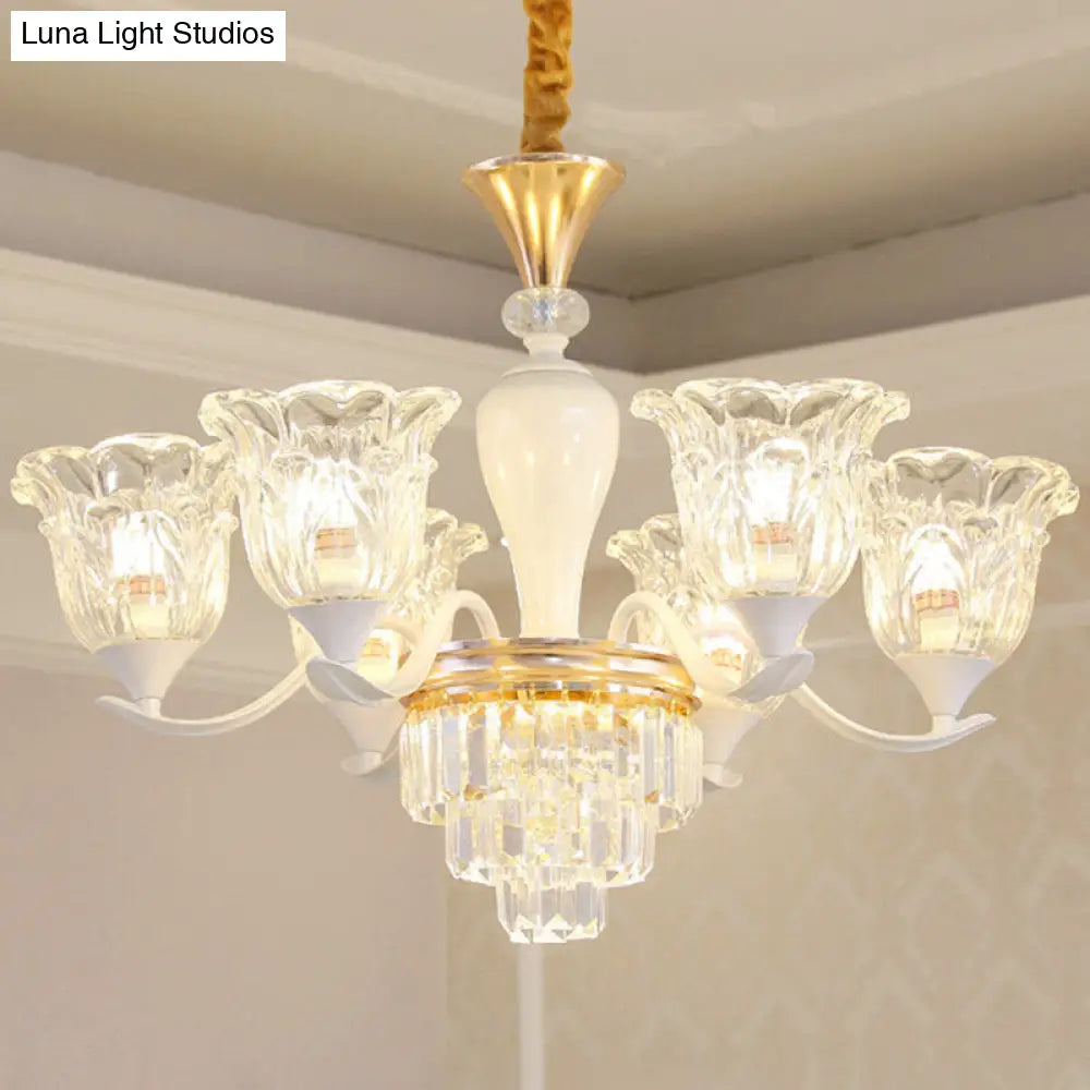 White Pendant Light Kit: Clear Crystal Flower Chandelier For Dining Room 6 /