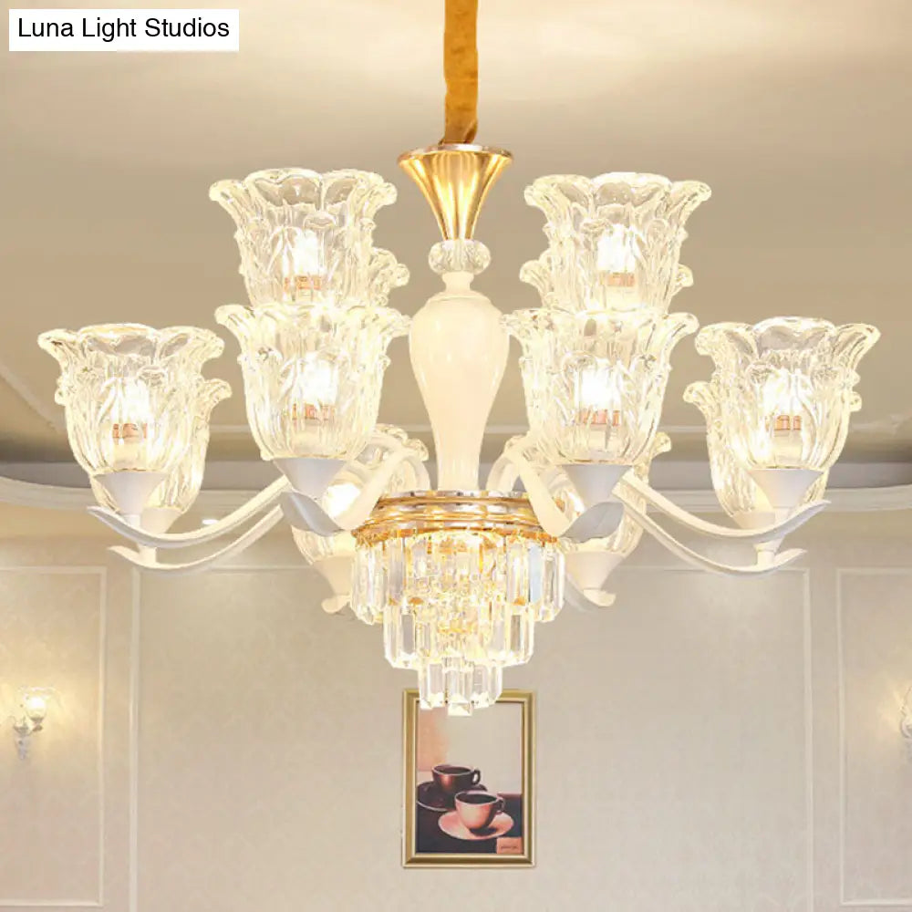 Sleek White Pendant Light Kit: Clear Crystal Flower Ceiling Chandelier For Dining Room