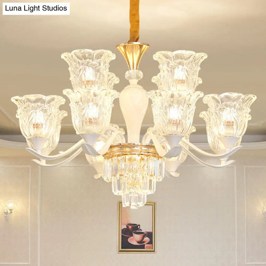 Sleek White Pendant Light Kit: Clear Crystal Flower Ceiling Chandelier For Dining Room