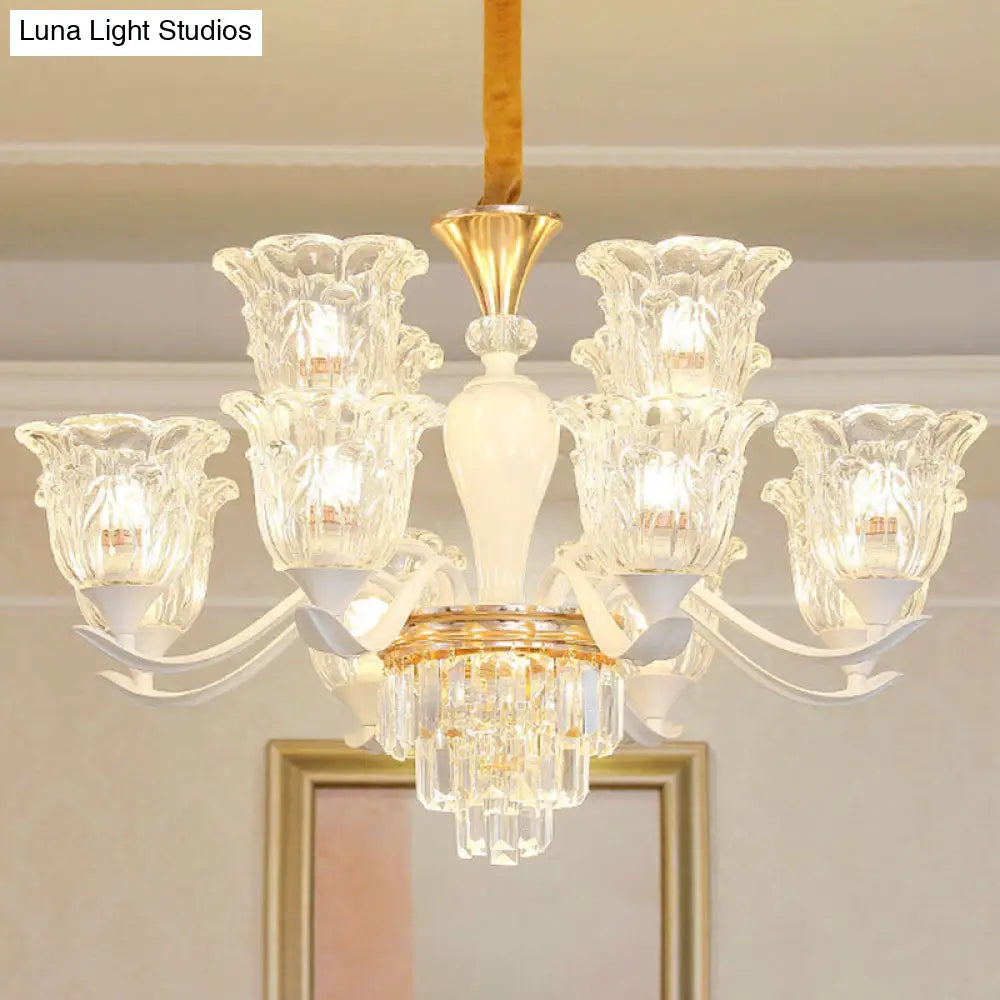 White Pendant Light Kit: Clear Crystal Flower Chandelier For Dining Room 12 /