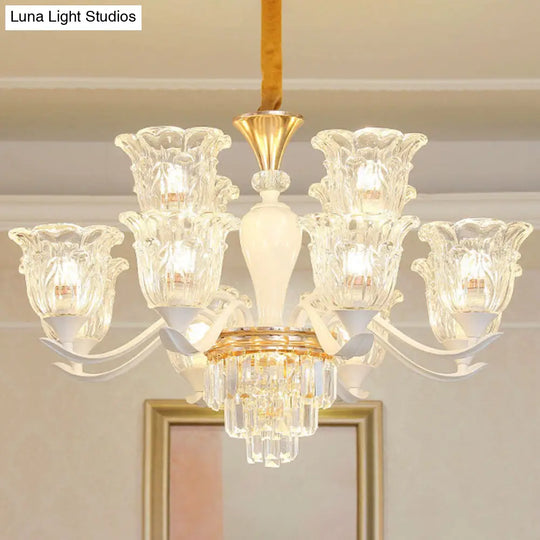 White Pendant Light Kit: Clear Crystal Flower Chandelier For Dining Room 12 /