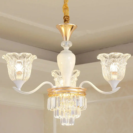 Sleek White Pendant Light Kit: Clear Crystal Flower Ceiling Chandelier For Dining Room 3 /