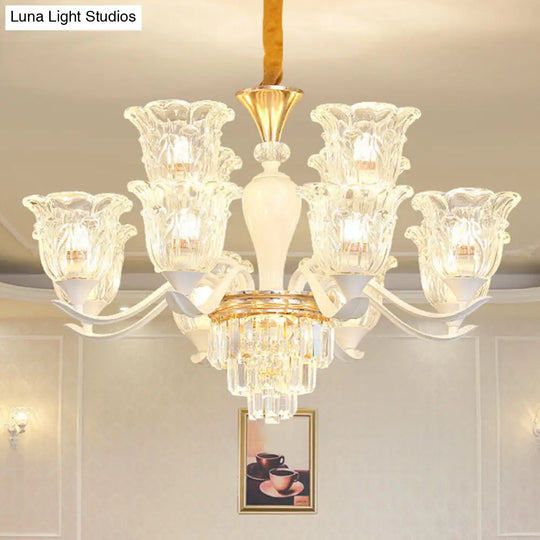 White Pendant Light Kit: Clear Crystal Flower Chandelier For Dining Room