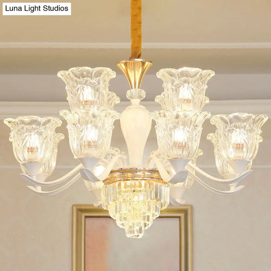 White Pendant Light Kit: Clear Crystal Flower Chandelier For Dining Room 15 /