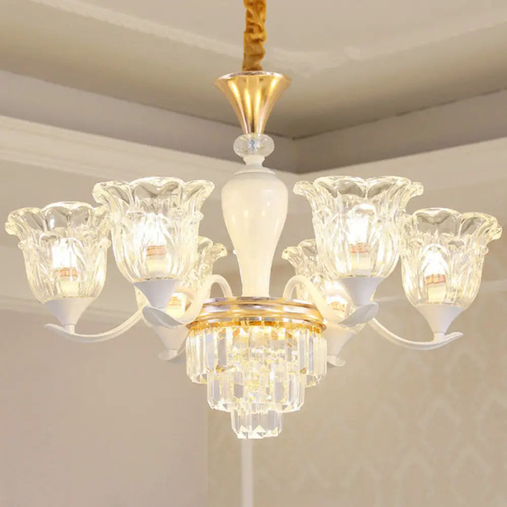 Sleek White Pendant Light Kit: Clear Crystal Flower Ceiling Chandelier For Dining Room 6 /