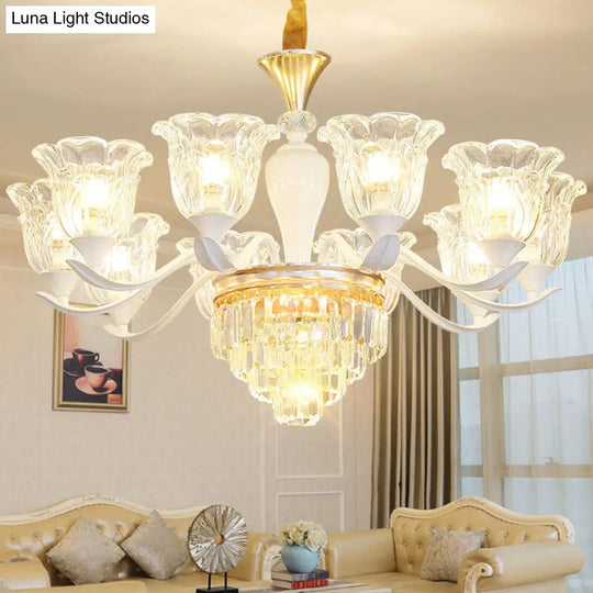 White Pendant Light Kit: Clear Crystal Flower Chandelier For Dining Room 10 /