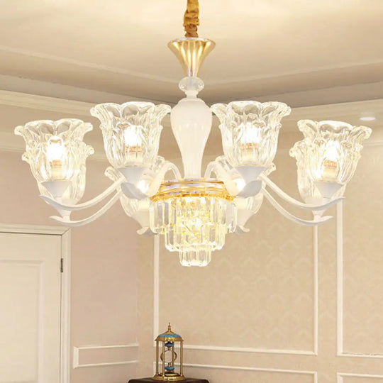 Sleek White Pendant Light Kit: Clear Crystal Flower Ceiling Chandelier For Dining Room 8 /