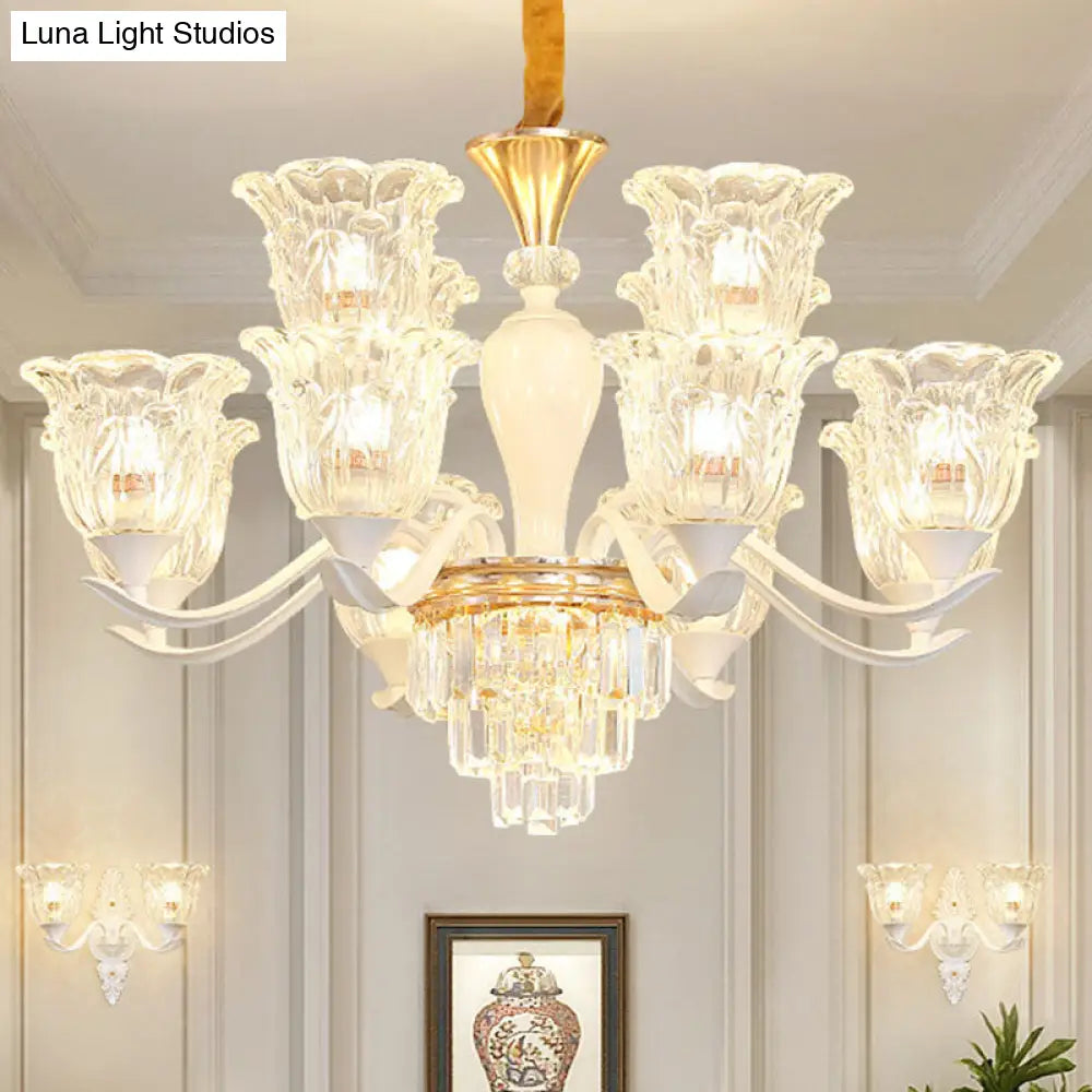 White Pendant Light Kit: Clear Crystal Flower Chandelier For Dining Room