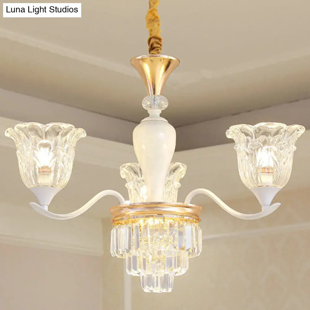 White Pendant Light Kit: Clear Crystal Flower Chandelier For Dining Room 3 /