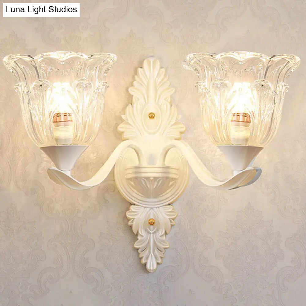 White Pendant Light Kit: Clear Crystal Flower Chandelier For Dining Room 2 /