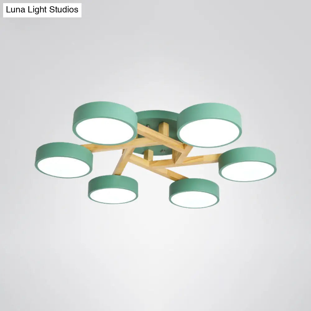 Sleek Wood Branch Led Ceiling Light With Minimalistic Acrylic Shade 6 / Green White