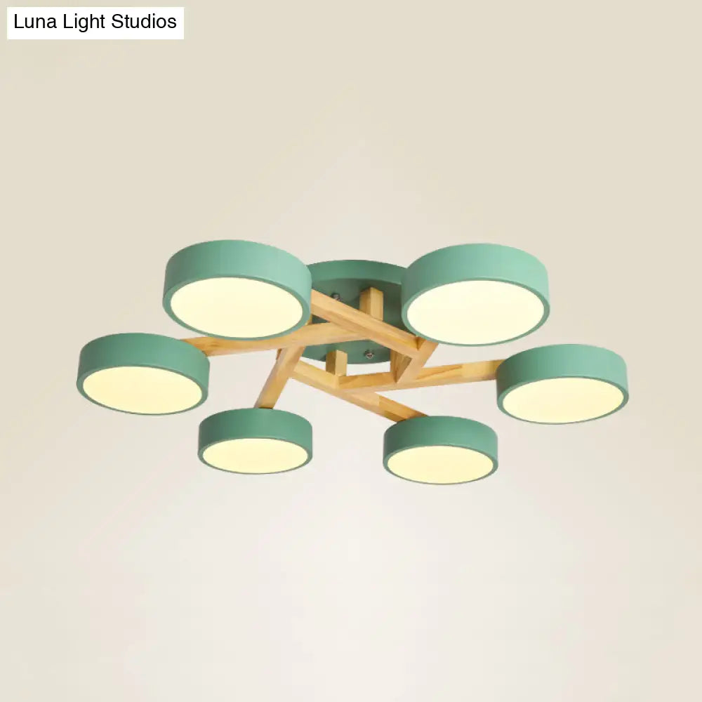 Sleek Wood Branch Led Ceiling Light With Minimalistic Acrylic Shade 6 / Green Warm