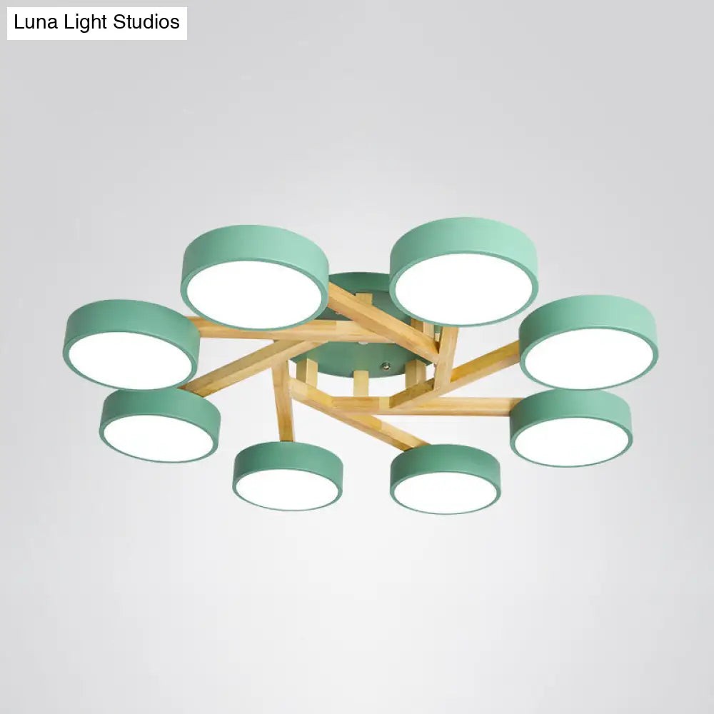 Sleek Wood Branch Led Ceiling Light With Minimalistic Acrylic Shade 8 / Green White