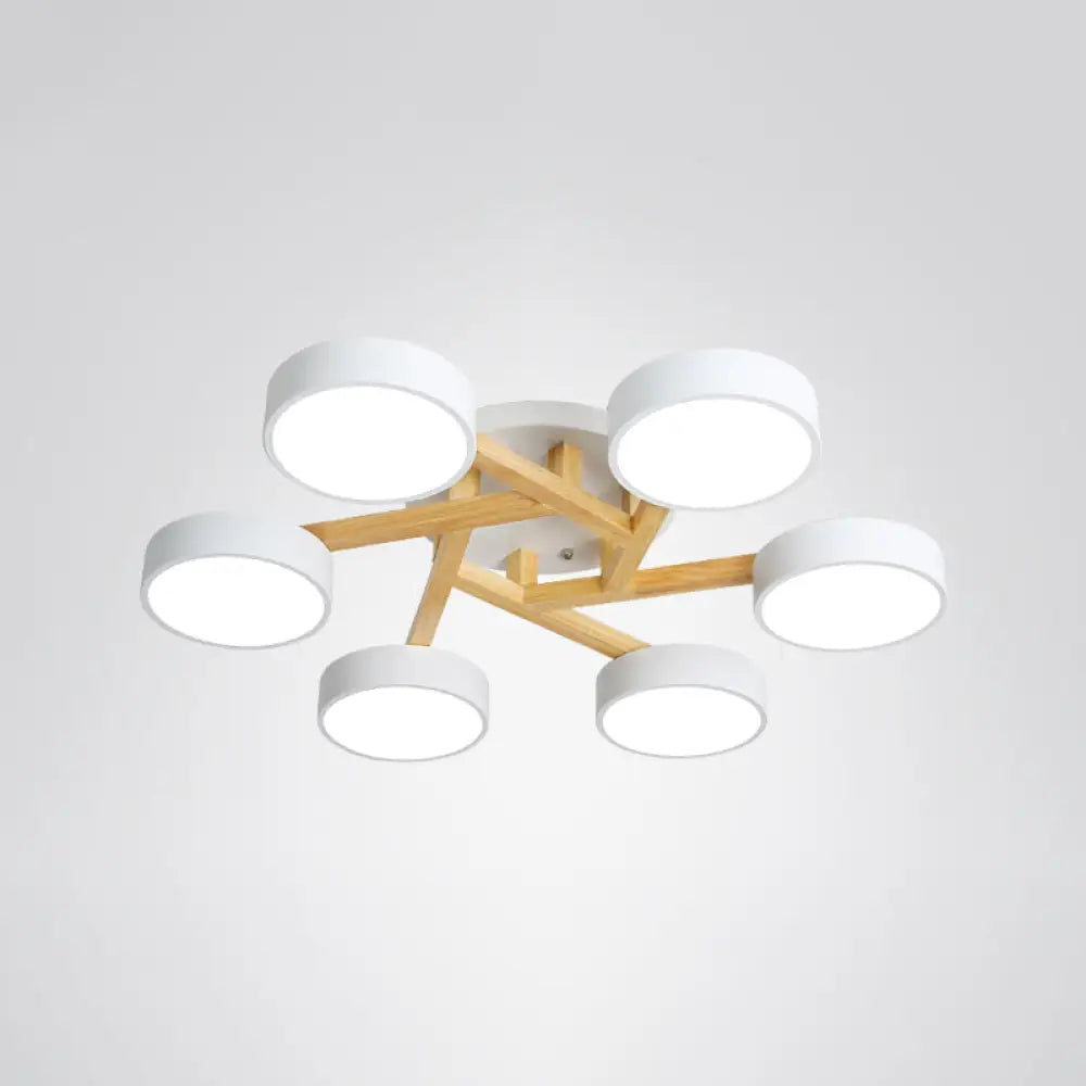 Sleek Wood Branch Led Ceiling Light With Minimalistic Acrylic Shade 6 / White