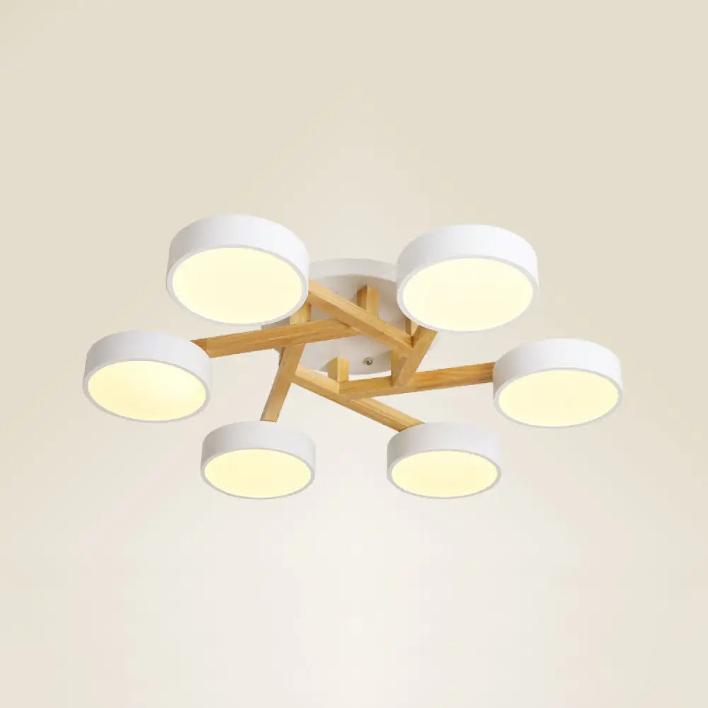 Sleek Wood Branch Led Ceiling Light With Minimalistic Acrylic Shade 6 / White Warm