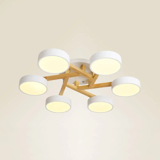 Sleek Wood Branch Led Ceiling Light With Minimalistic Acrylic Shade 6 / White Warm