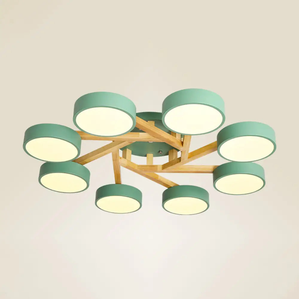 Sleek Wood Branch Led Ceiling Light With Minimalistic Acrylic Shade 8 / Green Warm