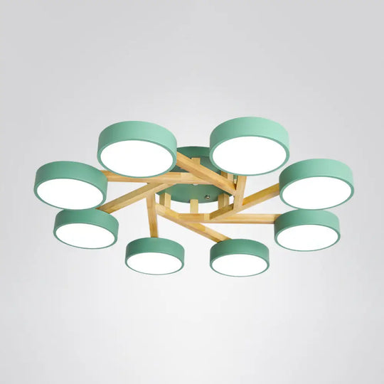 Sleek Wood Branch Led Ceiling Light With Minimalistic Acrylic Shade 8 / Green White
