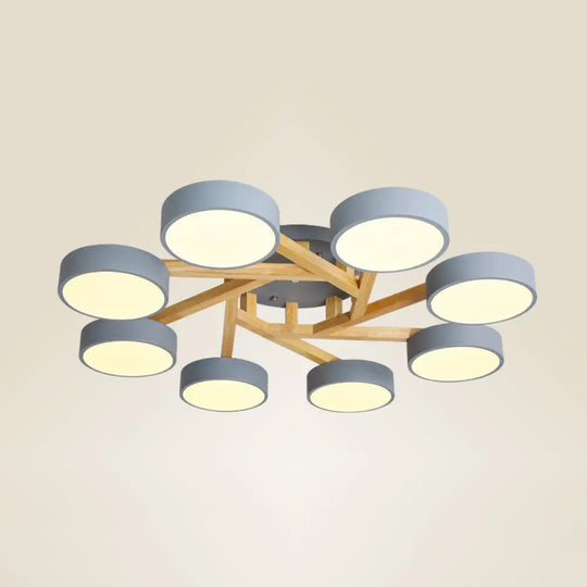 Sleek Wood Branch Led Ceiling Light With Minimalistic Acrylic Shade 8 / Grey Warm