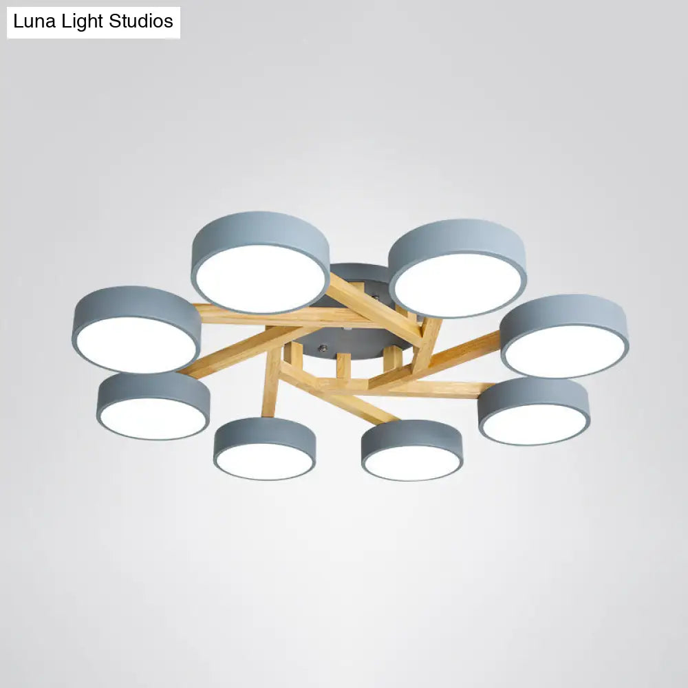 Sleek Wood Branch Led Ceiling Light With Minimalistic Acrylic Shade 8 / Grey White