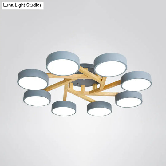 Sleek Wood Branch Led Ceiling Light With Minimalistic Acrylic Shade 8 / Grey White