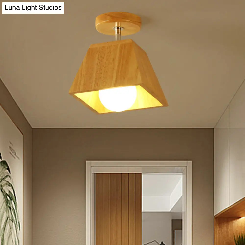 Sleek Wood Ceiling Light: Simplicity 1-Light Flush Mount For Bedrooms / Trapezoid