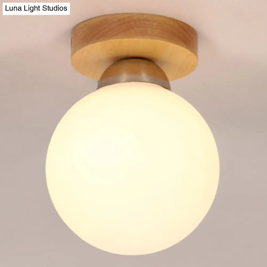 Sleek Wood Ceiling Light: Simplicity 1-Light Flush Mount For Bedrooms / Globe